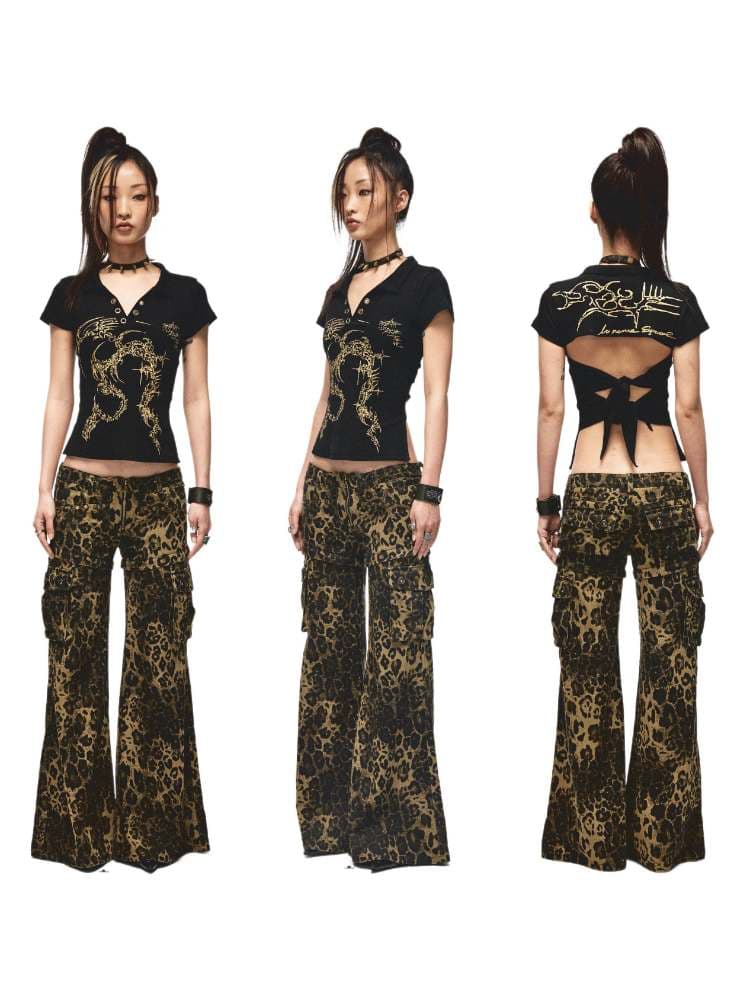 2way Leopard Pattern Low Rise Studs Flare Jeans [S0000009010] - view 7