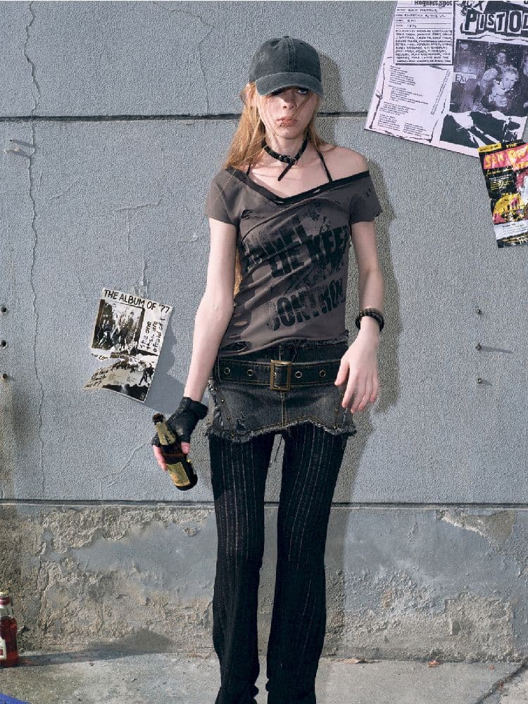 "CROOKED" Raw Edge Graffiti T-Shirt [S0000009366] - view 4