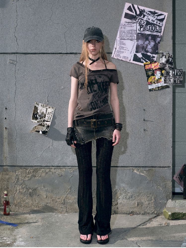 "CROOKED" Raw Edge Graffiti T-Shirt [S0000009366] - view 5