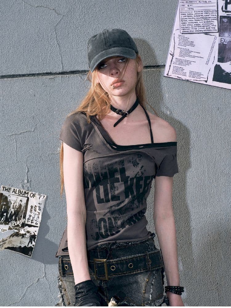 "CROOKED" Raw Edge Graffiti T-Shirt [S0000009366] - view 6