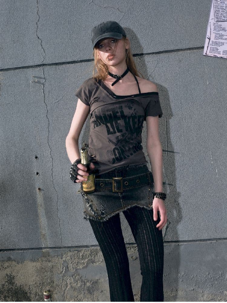 "CROOKED" Raw Edge Graffiti T-Shirt [S0000009366] - view 8