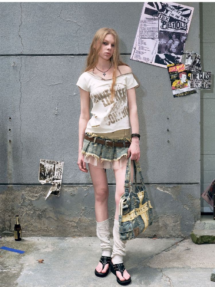 Denim Mesh Reconstructed PLEATED SKIRT [S0000009370] - view 4