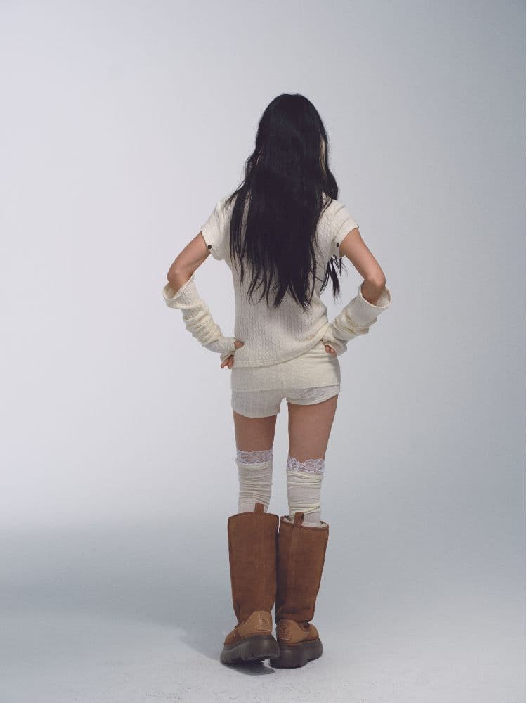 Stacked Collar Lapel Twist Knit Shorts Set [S0000010739] - view 6