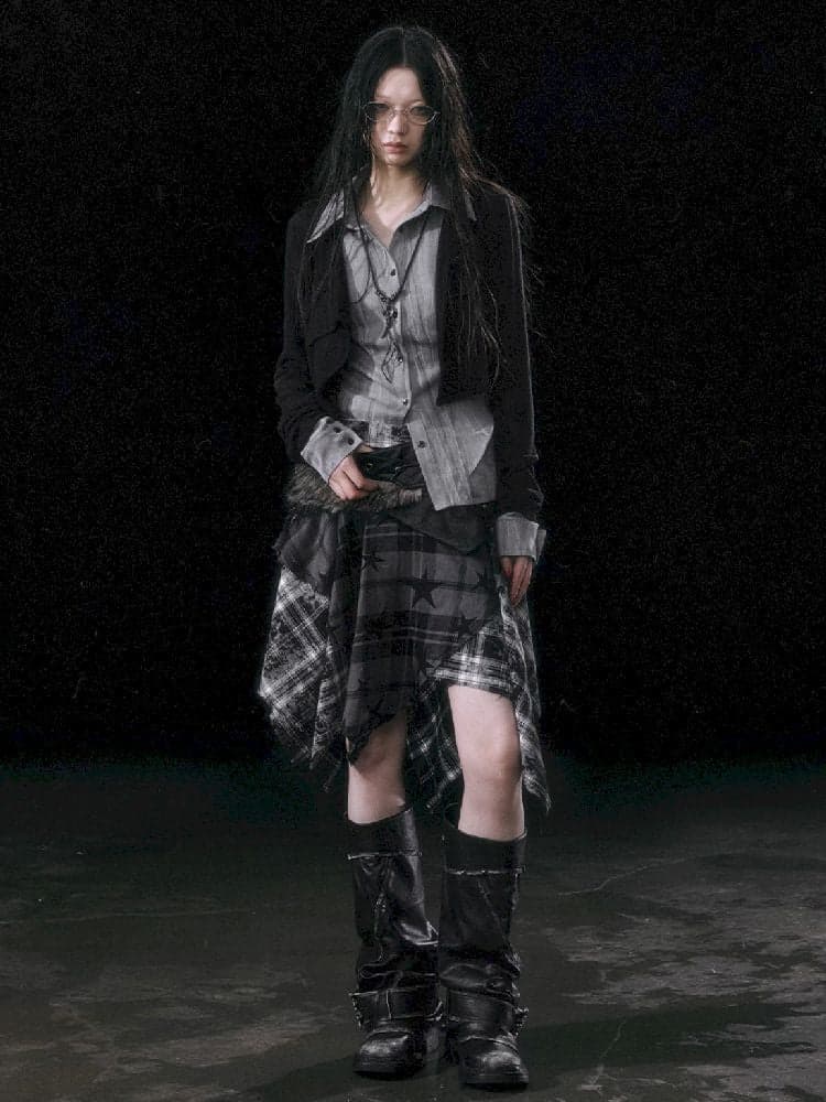 Star Plaid IRREGULAR RAW EDGE HALF SKIRT [S0000010750] - view 1