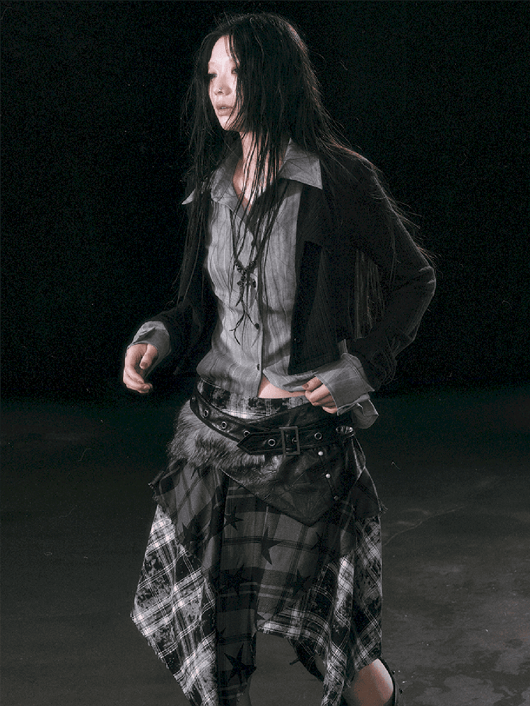 Star Plaid IRREGULAR RAW EDGE HALF SKIRT [S0000010750] - view 2