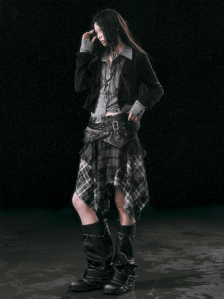Star Plaid IRREGULAR RAW EDGE HALF SKIRT [S0000010750] - view 3