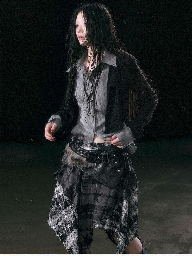 Star Plaid IRREGULAR RAW EDGE HALF SKIRT [S0000010750] - view 6