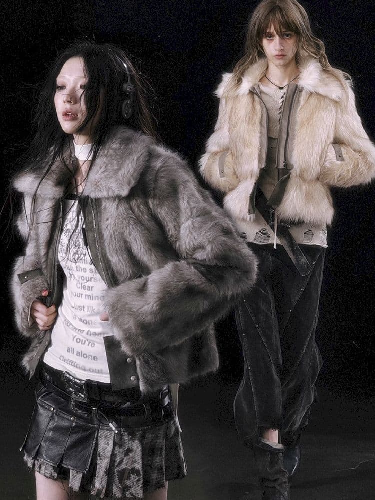 Patchwork Eco-Fur Lapel Coat [S0000010761] - view 1