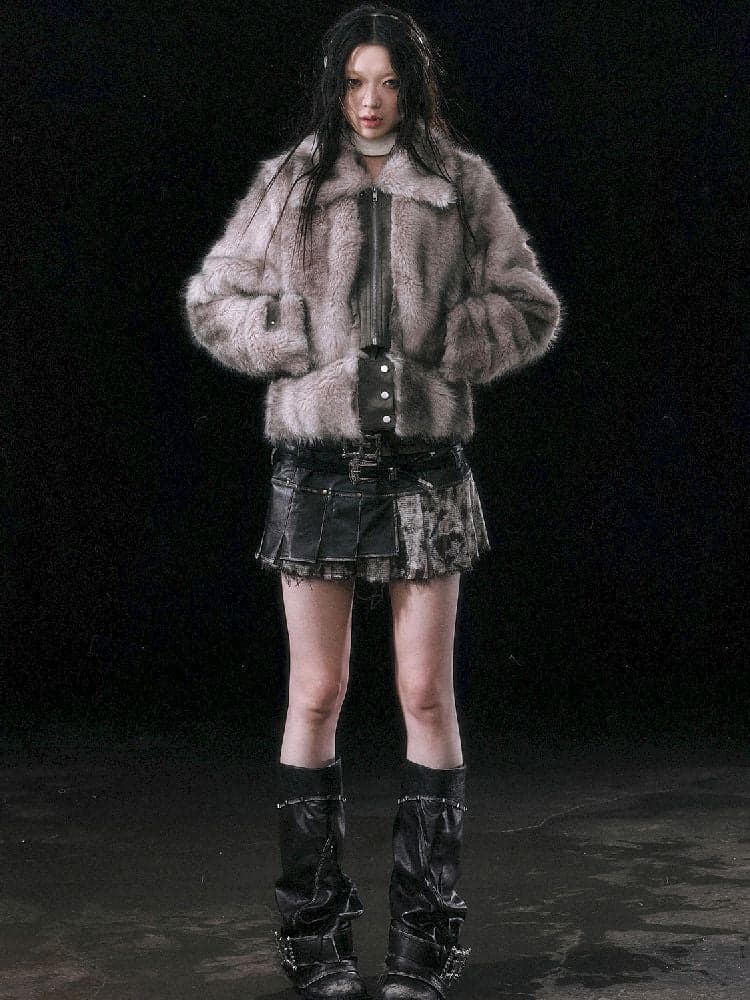 Patchwork Eco-Fur Lapel Coat [S0000010761] - view 2