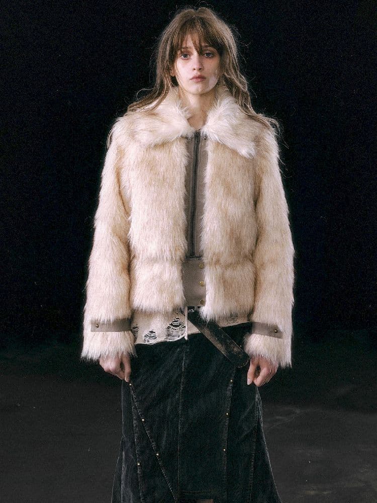 Patchwork Eco-Fur Lapel Coat [S0000010761] - view 3