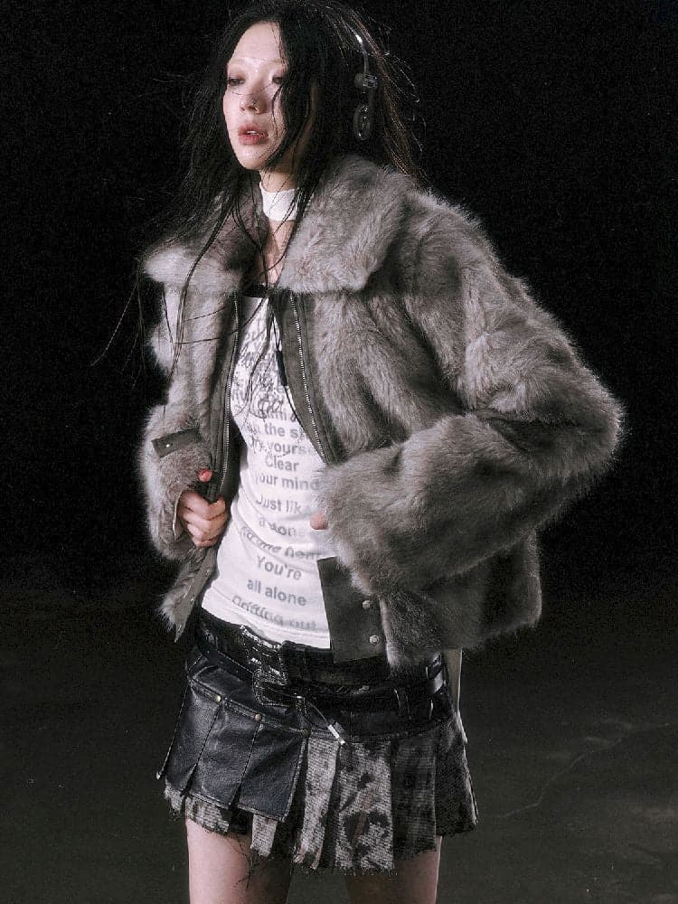 Patchwork Eco-Fur Lapel Coat [S0000010761] - view 6