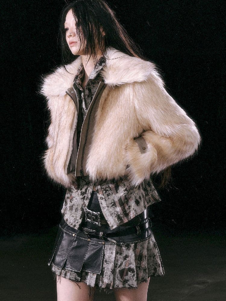 Patchwork Eco-Fur Lapel Coat [S0000010761] - view 7