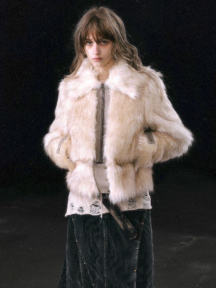 Patchwork Eco-Fur Lapel Coat [S0000010761] - view 8