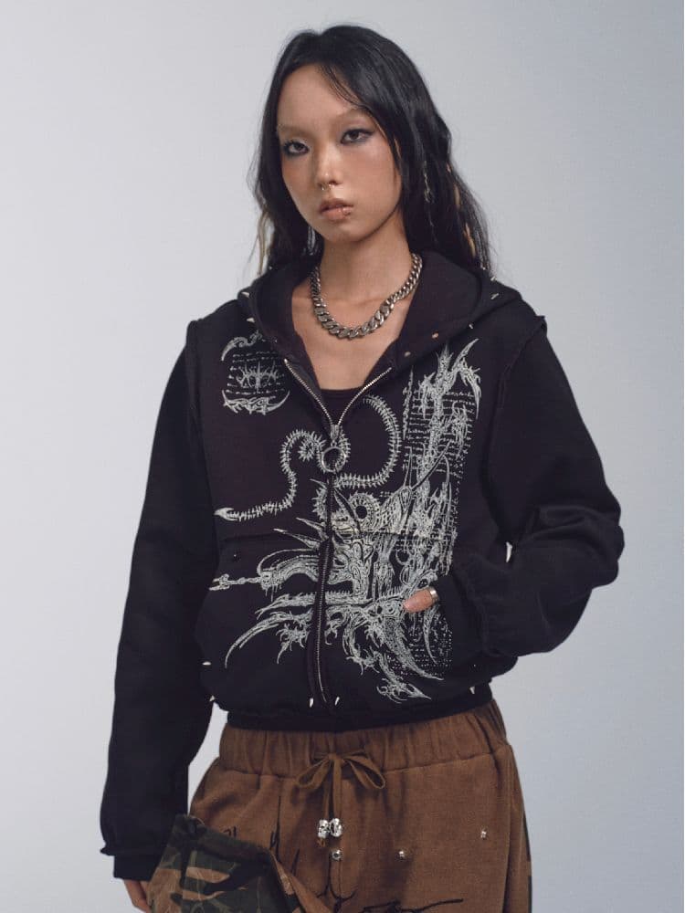 Printed Sweatshirt Studded Hoodie [S0000011232] - view 1