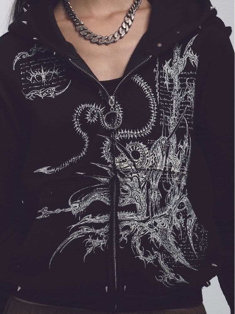 Printed Sweatshirt Studded Hoodie [S0000011232] - view 8