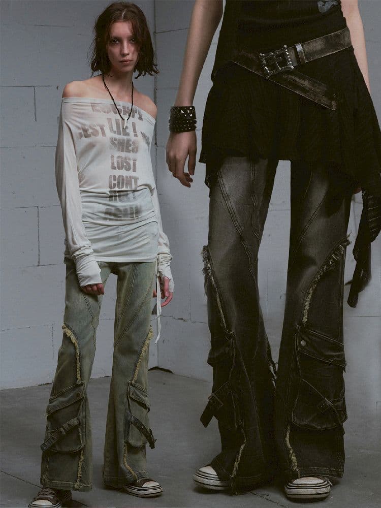 Raw Edge Low Rise Flared Jeans - view 1