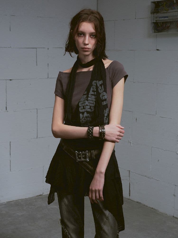 Hanging Neck Scarf Overlay Dress - view 1