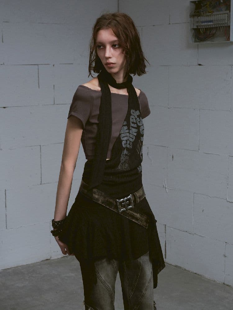 Hanging Neck Scarf Overlay Dress - view 3
