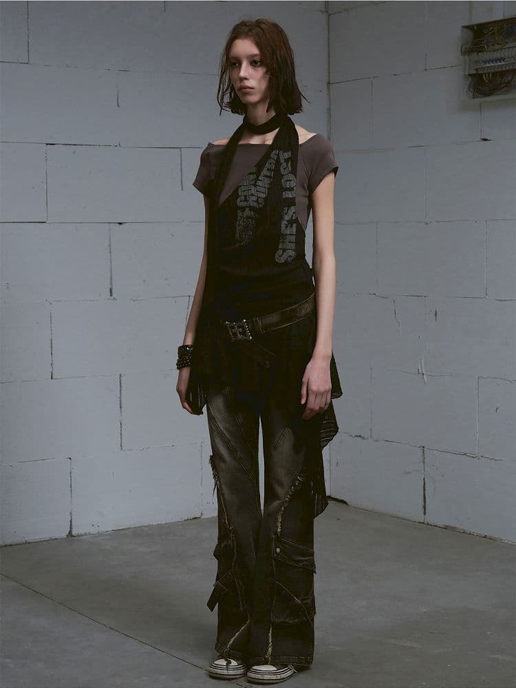 Hanging Neck Scarf Overlay Dress - view 6