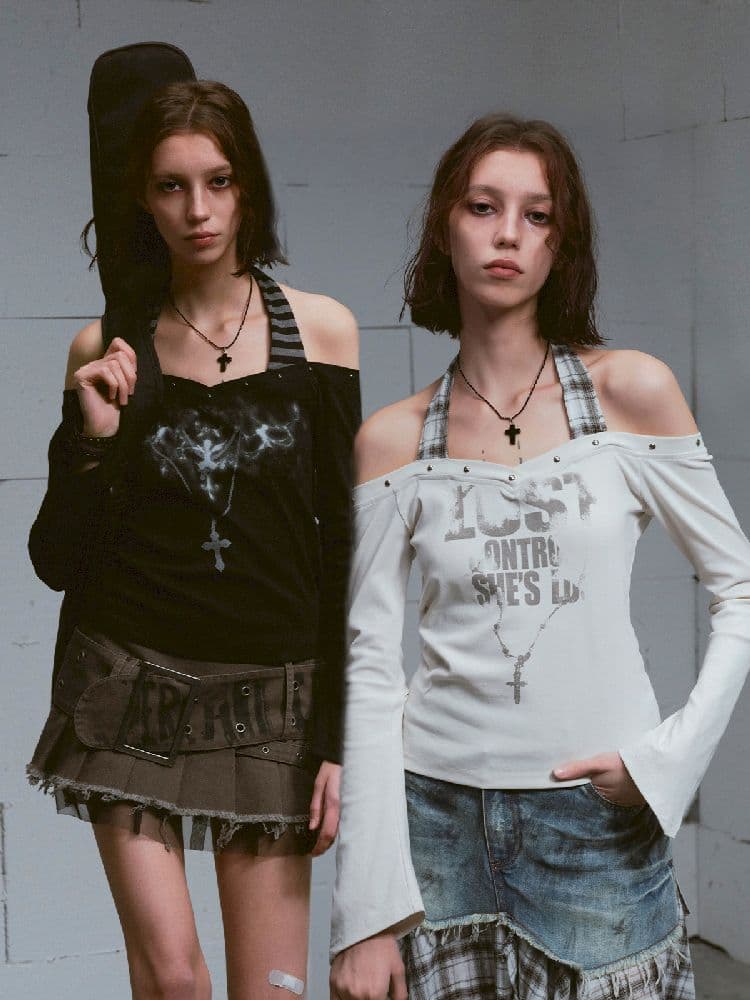 Hanging Neck Long Sleeve Tops - view 1
