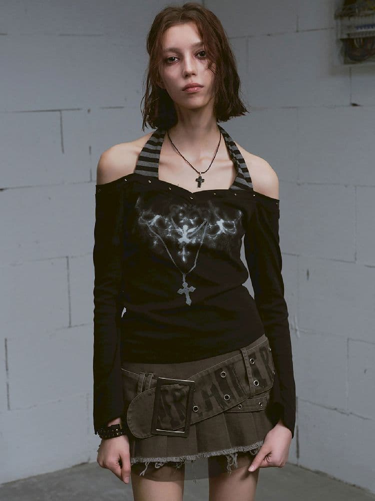 Hanging Neck Long Sleeve Tops - view 3
