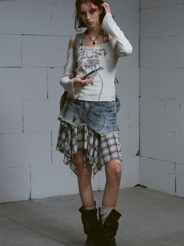 Irregular Denim Half-body Skirt - view 1