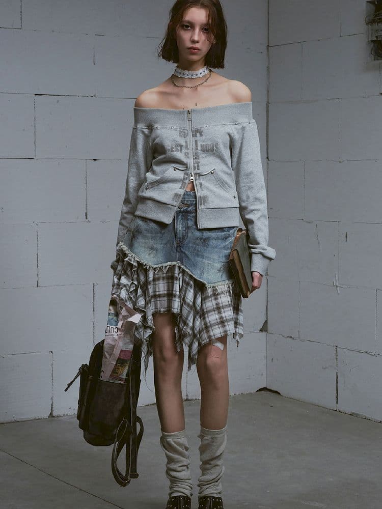 Irregular Denim Half-body Skirt - view 8