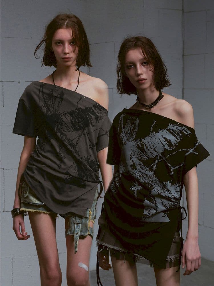 Oversize Diagonal Drawstring T-shirt - view 1