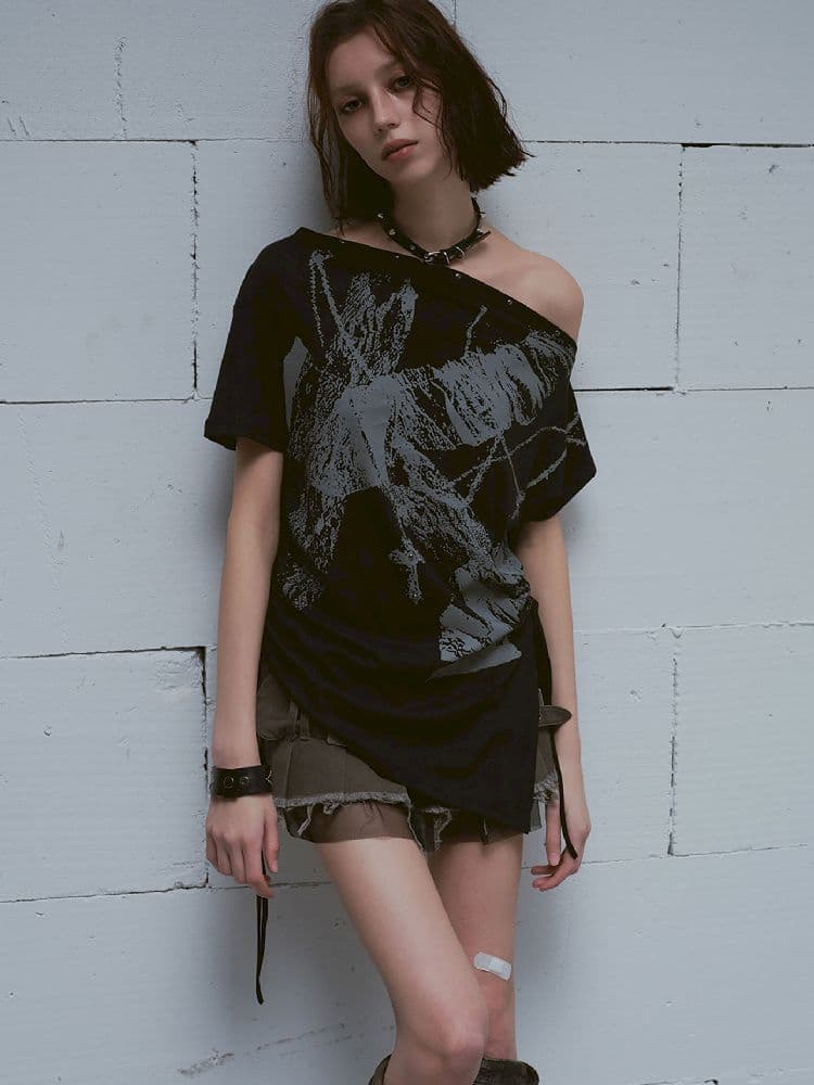 Oversize Diagonal Drawstring T-shirt - view 2