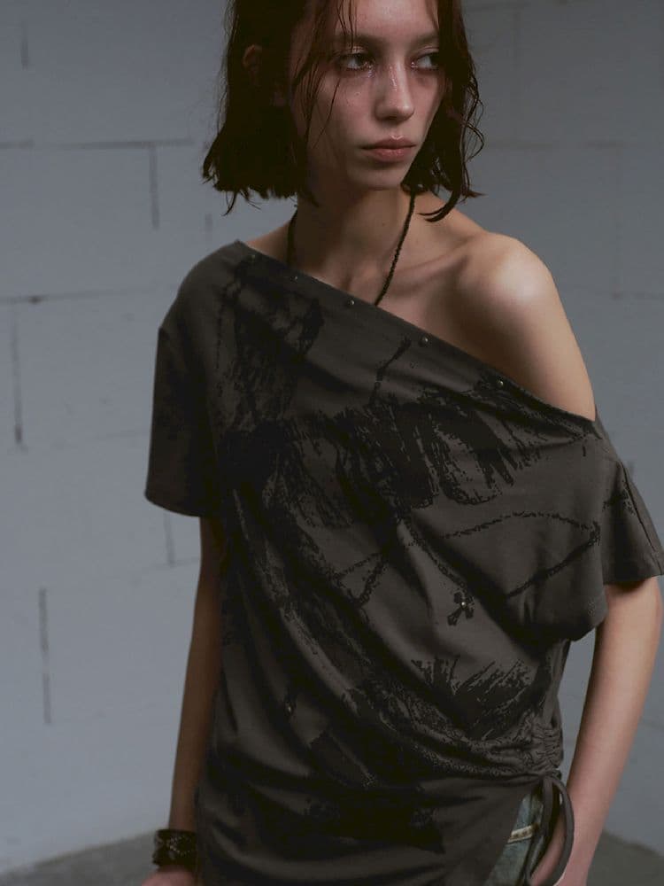 Oversize Diagonal Drawstring T-shirt - view 4