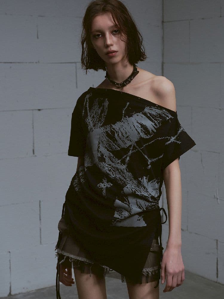 Oversize Diagonal Drawstring T-shirt - view 5