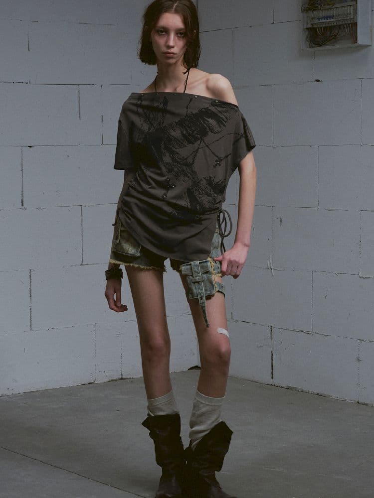Oversize Diagonal Drawstring T-shirt - view 7