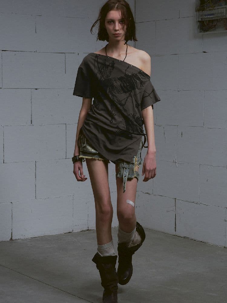 Oversize Diagonal Drawstring T-shirt - view 8