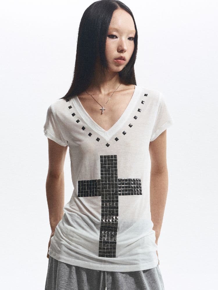 V-neck short-sleeved T-shirt - view 3