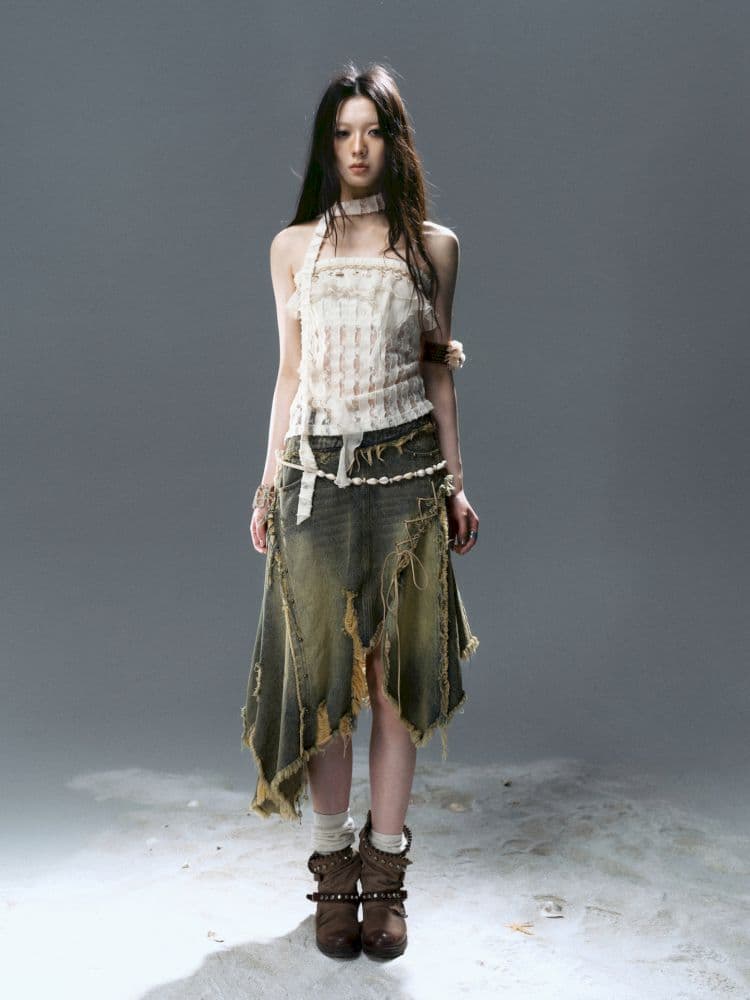 Raw edge denim skirt - view 2