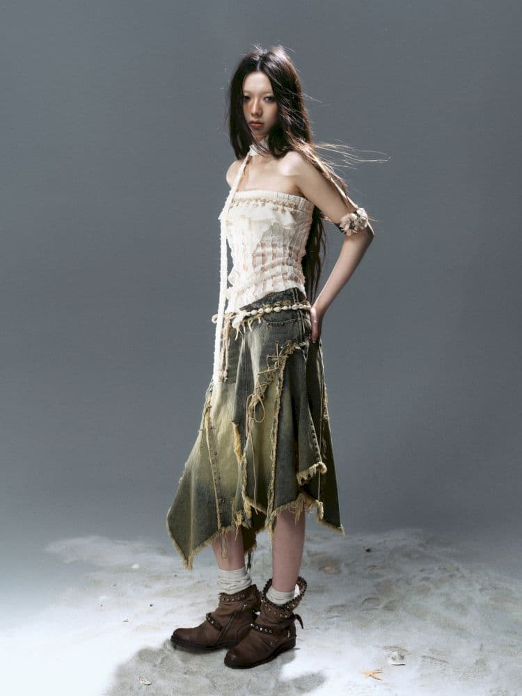 Raw edge denim skirt - view 4