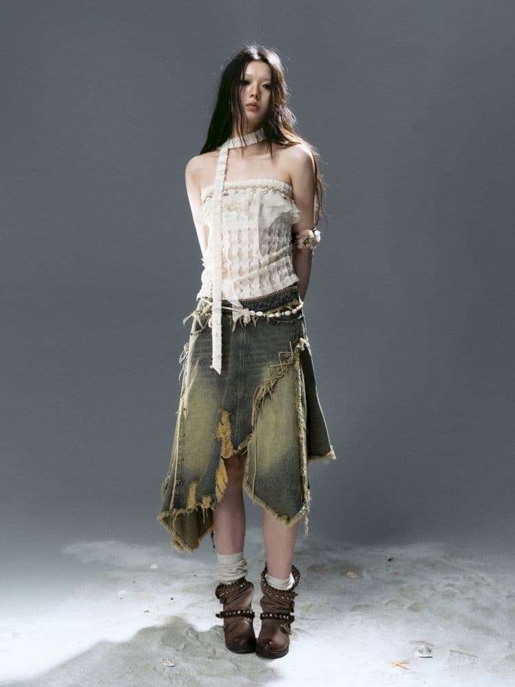 Raw edge denim skirt - view 5