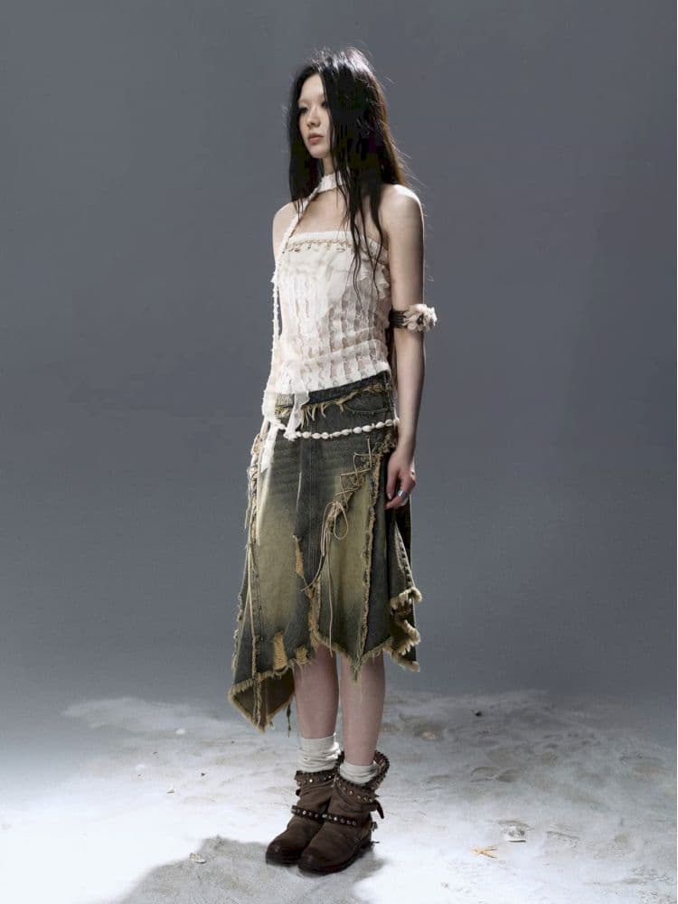 Raw edge denim skirt - view 6