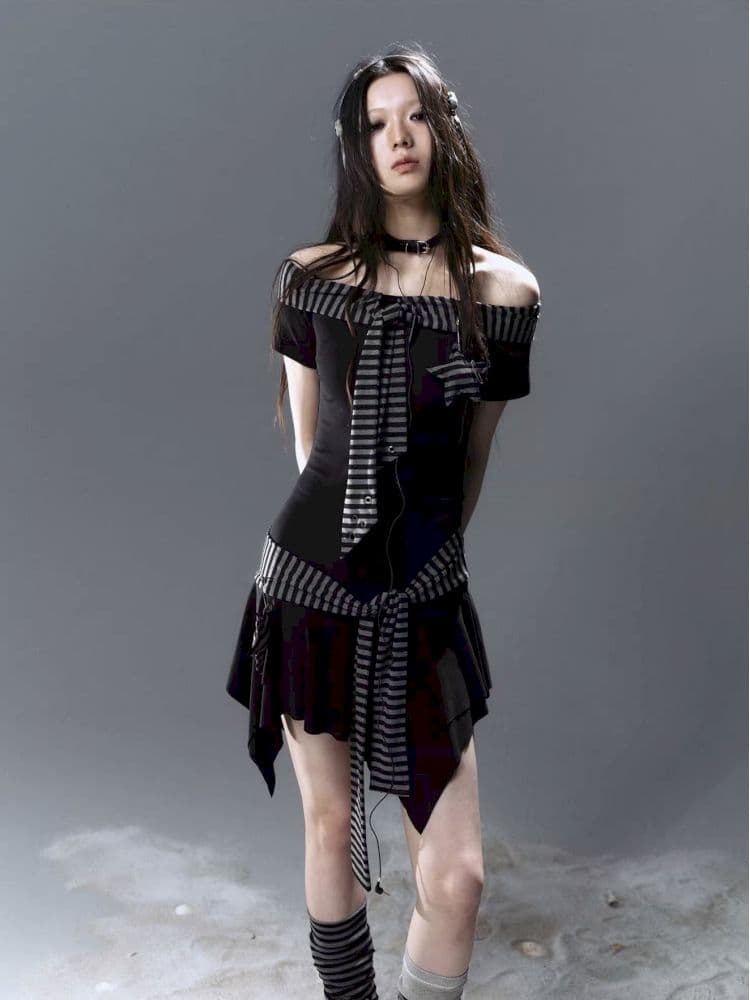 Starfish Striped Tie One Shoulder Dress - view 1