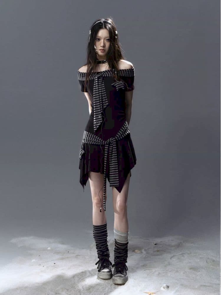 Starfish Striped Tie One Shoulder Dress - view 2