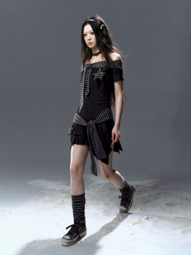 Starfish Striped Tie One Shoulder Dress - view 3