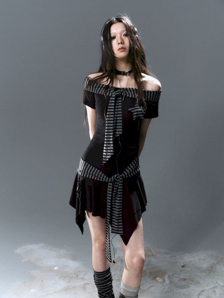 Starfish Striped Tie One Shoulder Dress - view 5