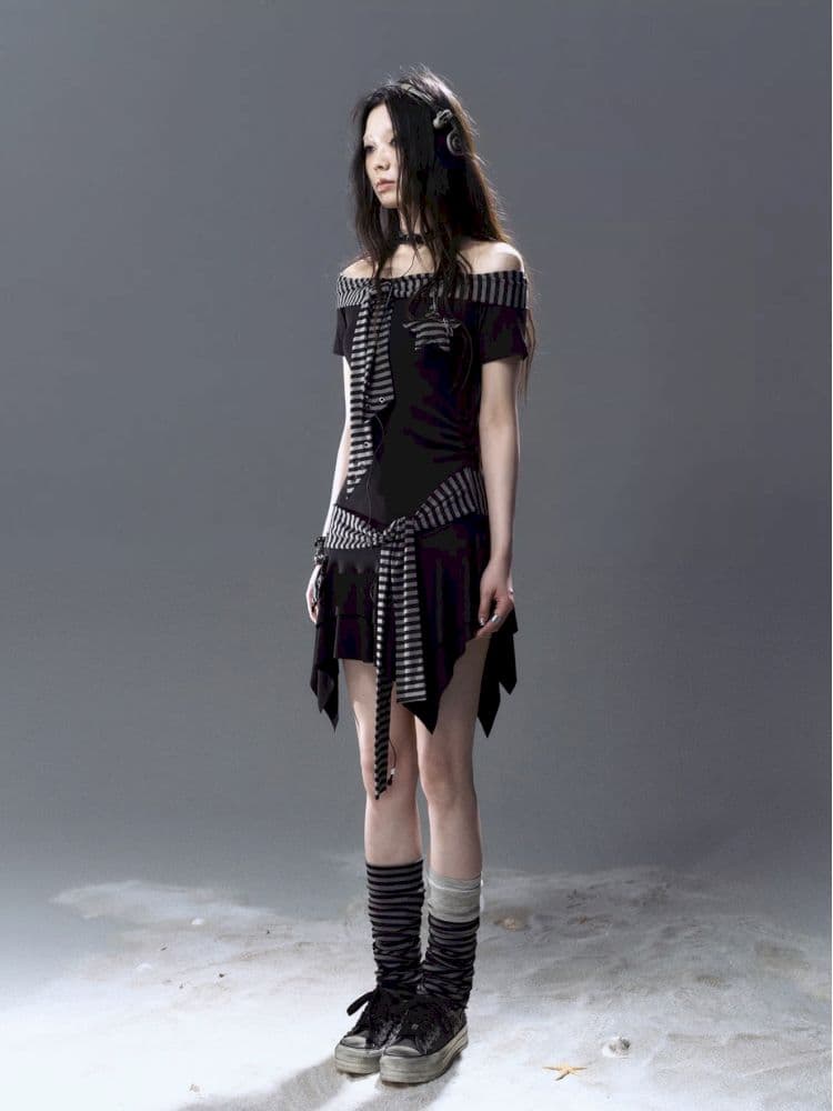 Starfish Striped Tie One Shoulder Dress - view 7