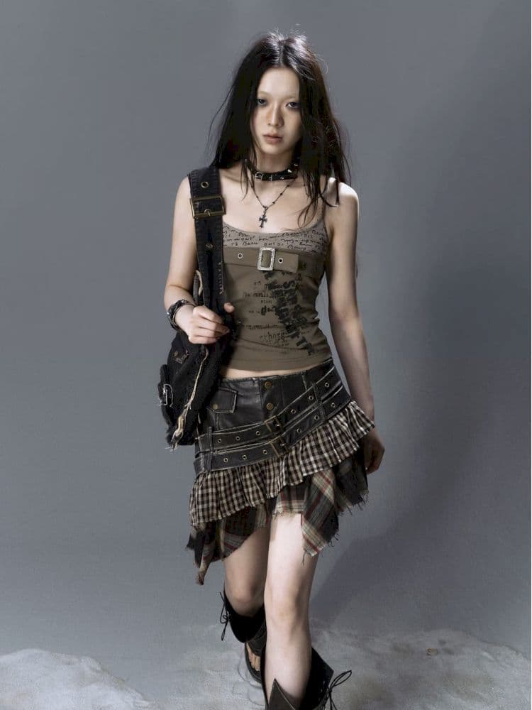 Irregular Hem Plaid Halter Skirt - view 2