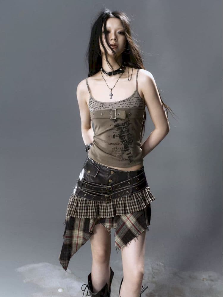 Irregular Hem Plaid Halter Skirt - view 7