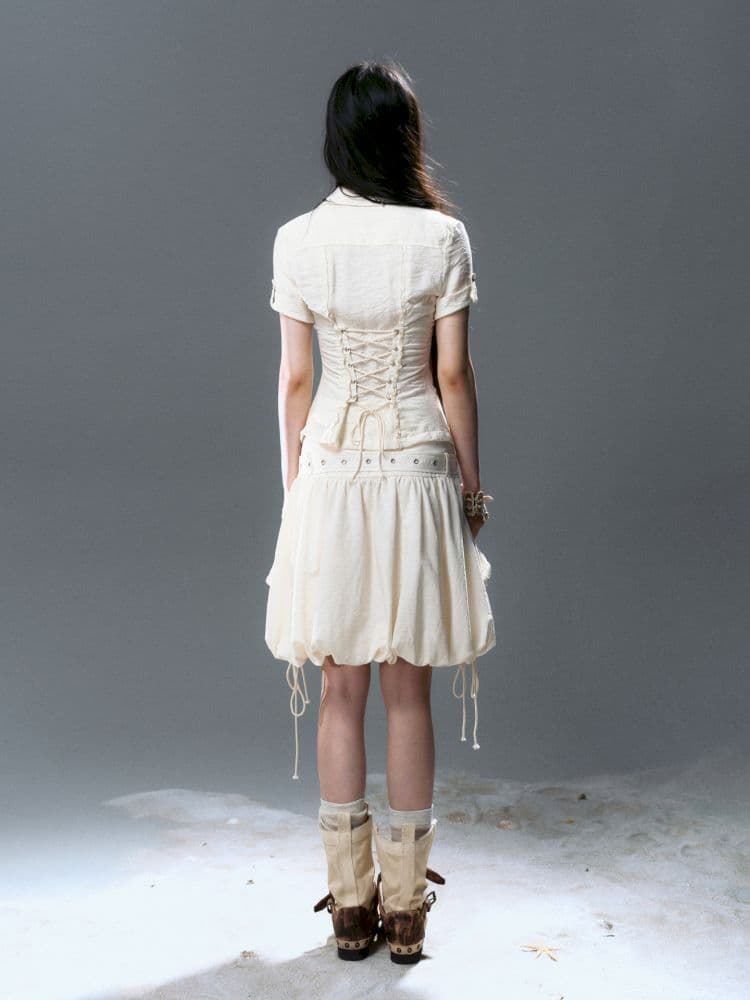 Pleated Lace Short Sleeve Shirt - view 4