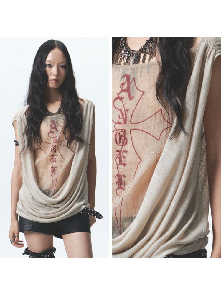 Loose-fitting, reversible printed vest - view 4