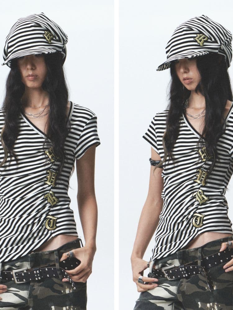 Asymmetric embroidered short-sleeved T-shirt - view 1