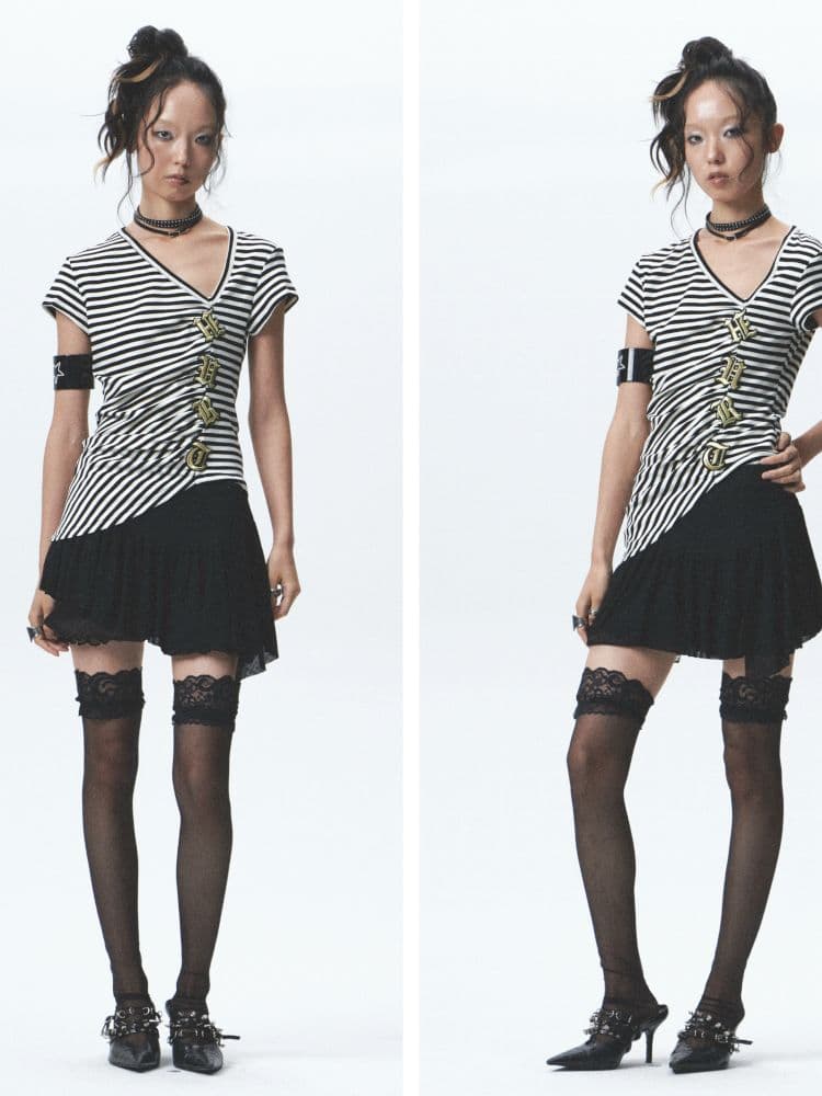 Asymmetric embroidered short-sleeved T-shirt - view 2