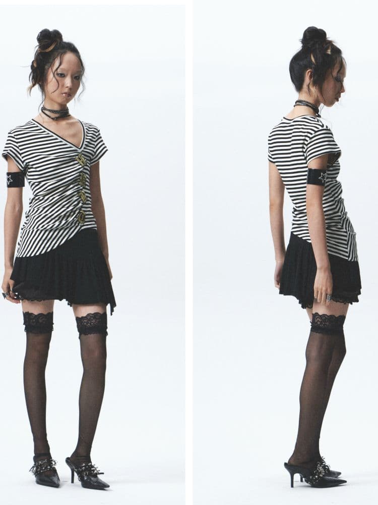 Asymmetric embroidered short-sleeved T-shirt - view 3